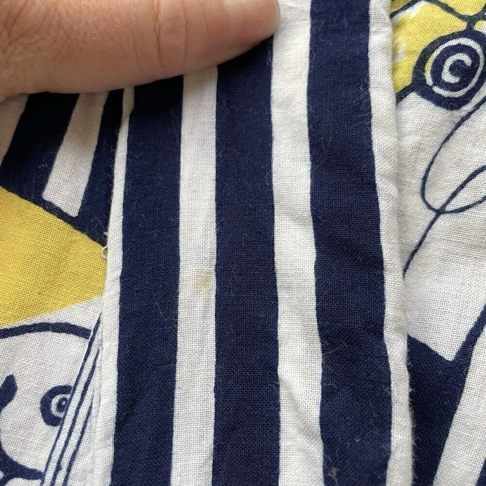 100% Linen Japanese Kimono Traditional Folk Unique Blue Yellow One Size